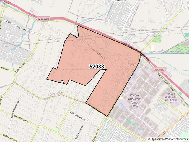 Mapa del código postal 52088, Otzolotepec, México