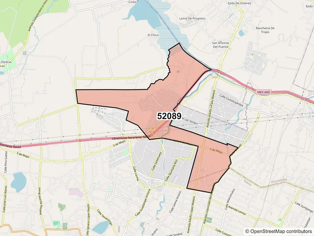 Mapa del código postal 52089, Otzolotepec, México