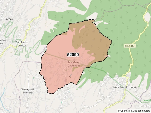 Mapa del código postal 52090, Otzolotepec, México