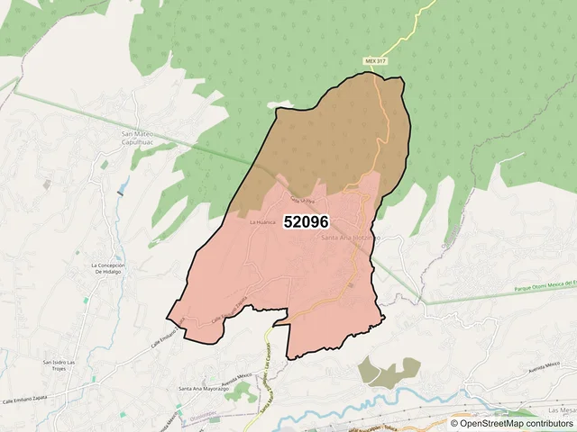 Mapa del código postal 52096, Otzolotepec, México