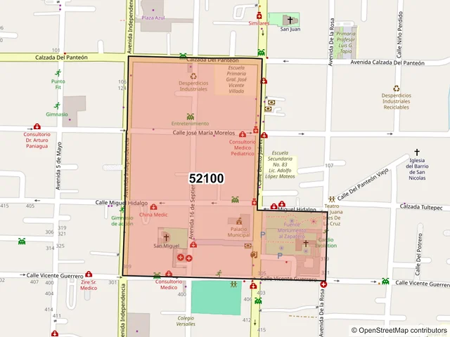 Mapa del código postal 52100, San Mateo Atenco, México