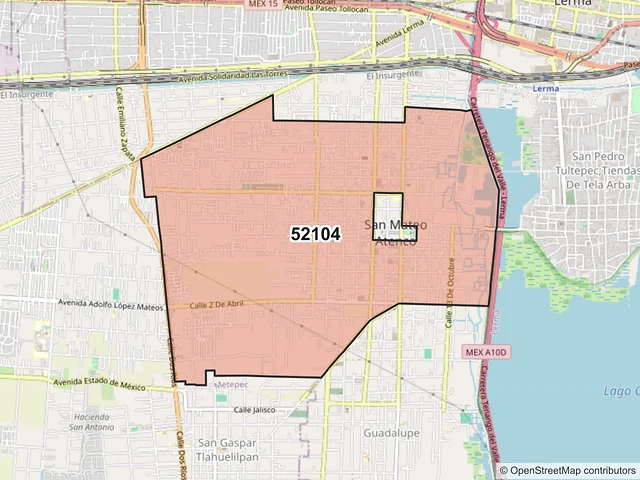 Mapa del código postal 52104, San Mateo Atenco, México