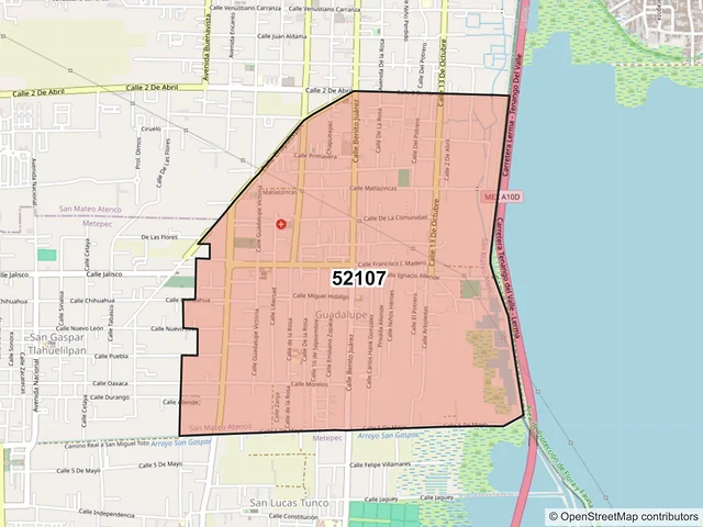 Mapa del código postal 52107, San Mateo Atenco, México