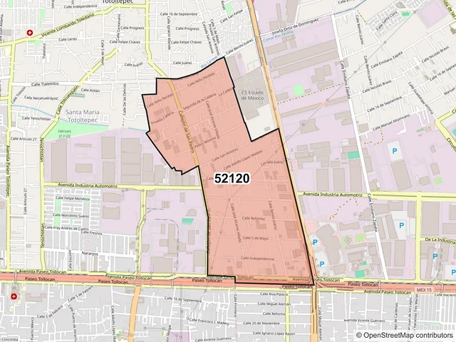 Mapa del código postal 52120, San Mateo Atenco, México