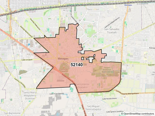 Mapa del código postal 52140, Metepec, México
