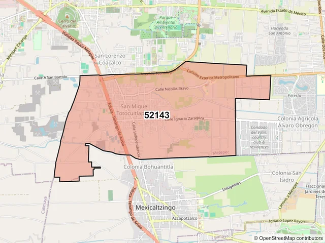 Mapa del código postal 52143, Metepec, México