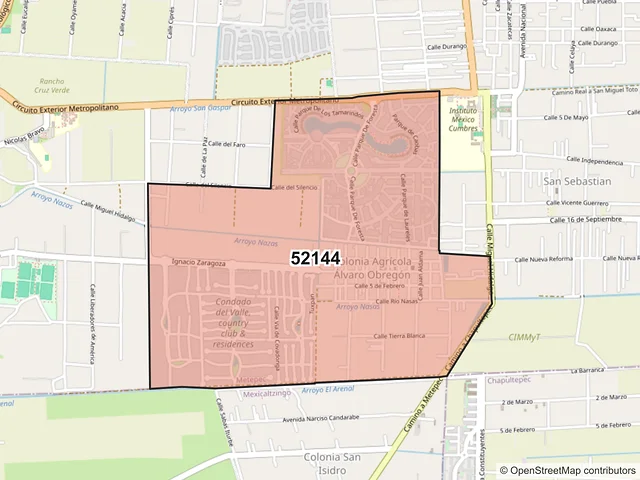 Mapa del código postal 52144, Metepec, México