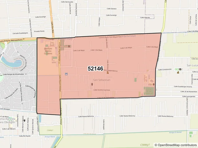 Mapa del código postal 52146, Metepec, México
