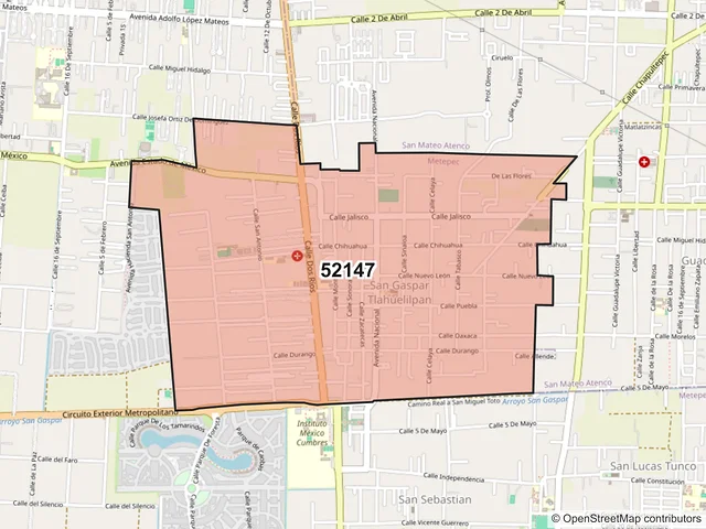 Mapa del código postal 52147, Metepec, México