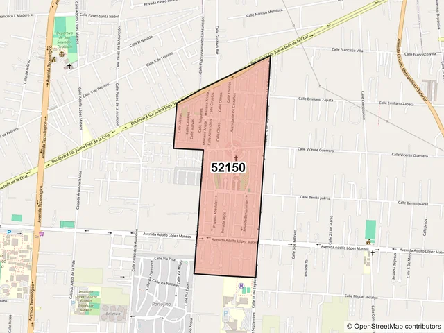 Mapa del código postal 52150, Metepec, México