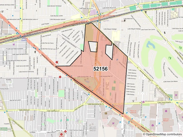 Mapa del código postal 52156, Metepec, México
