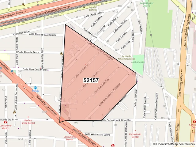 Mapa del código postal 52157, Metepec, México