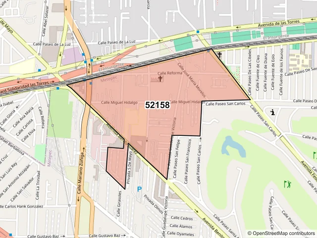 Mapa del código postal 52158, Metepec, México