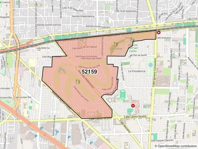 Mapa del código postal 52159, Metepec, México