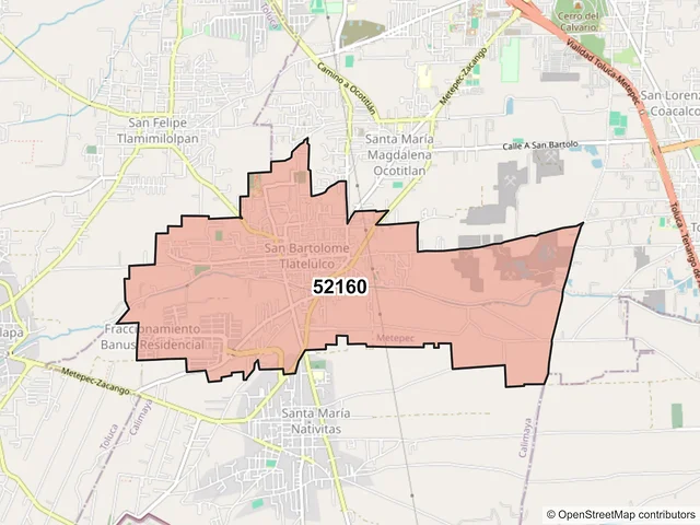 Mapa del código postal 52160, Metepec, México