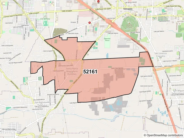 Mapa del código postal 52161, Metepec, México