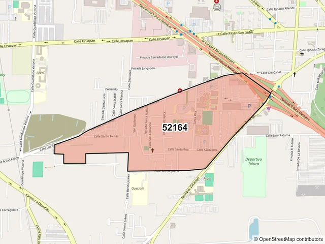 Mapa del código postal 52164, Metepec, México