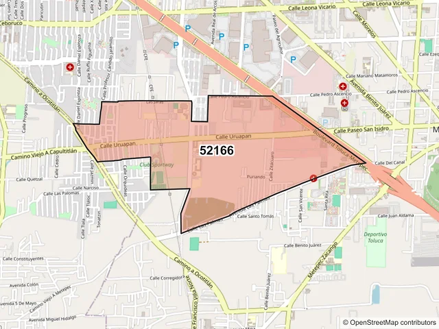 Mapa del código postal 52166, Metepec, México