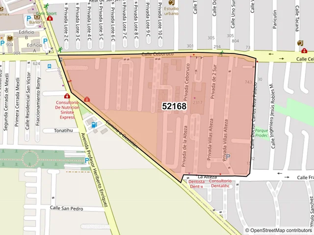 Mapa del código postal 52168, Metepec, México