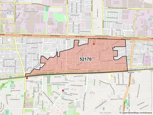 Mapa del código postal 52170, Metepec, México