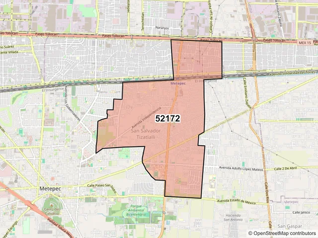 Mapa del código postal 52172, Metepec, México
