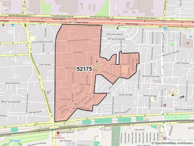 Mapa del código postal 52175, Metepec, México