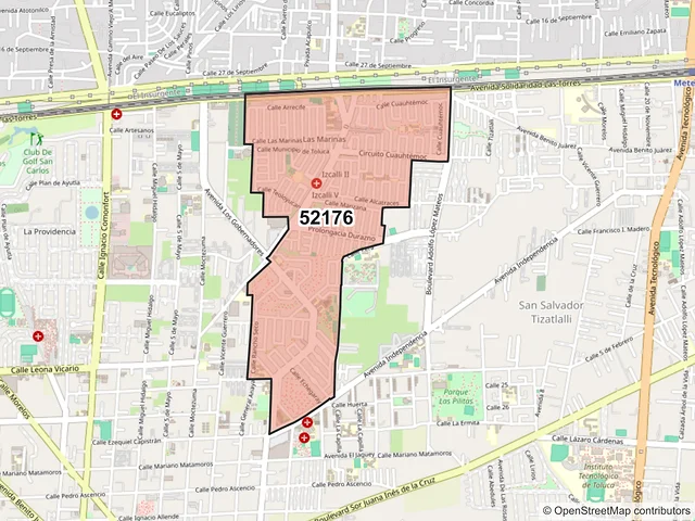 Mapa del código postal 52176, Metepec, México