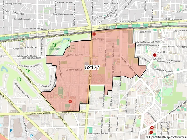 Mapa del código postal 52177, Metepec, México
