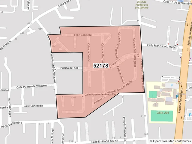 Mapa del código postal 52178, Metepec, México