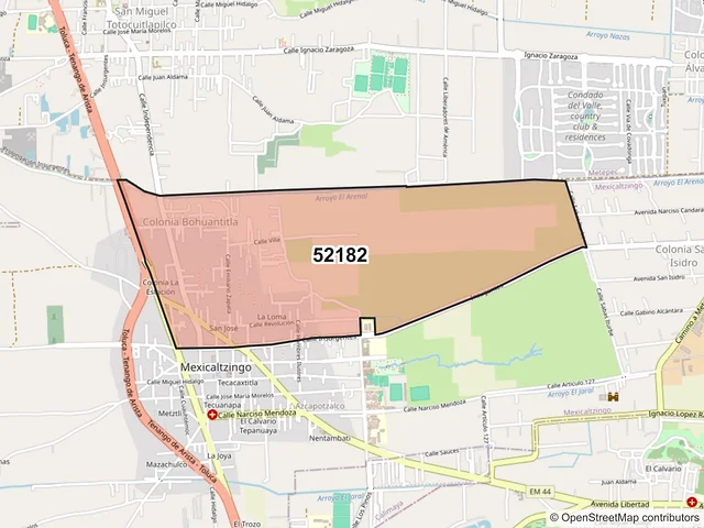 Mapa del código postal 52182, Mexicaltzingo, México