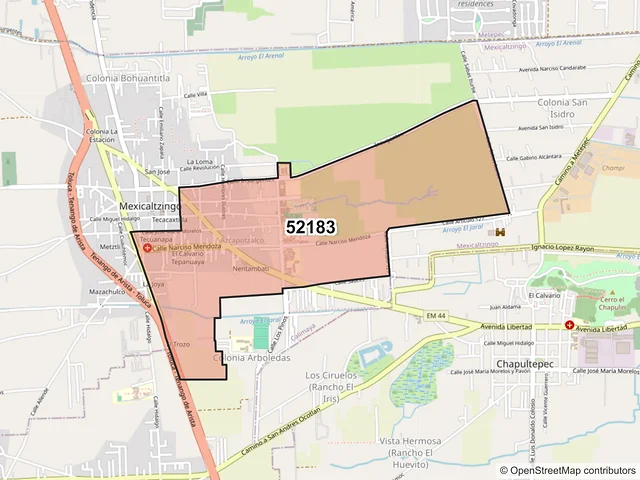 Mapa del código postal 52183, Mexicaltzingo, México