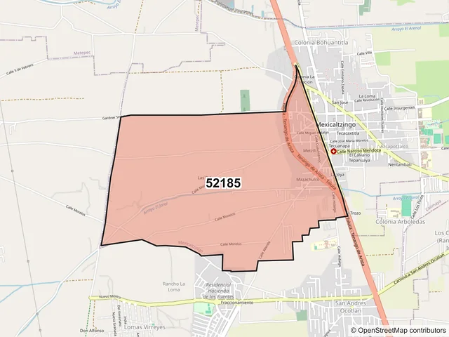 Mapa del código postal 52185, Mexicaltzingo, México