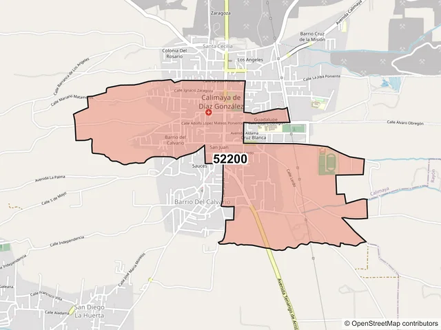 Mapa del código postal 52200, Calimaya, México