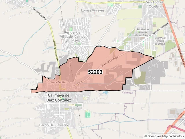 Mapa del código postal 52203, Calimaya, México