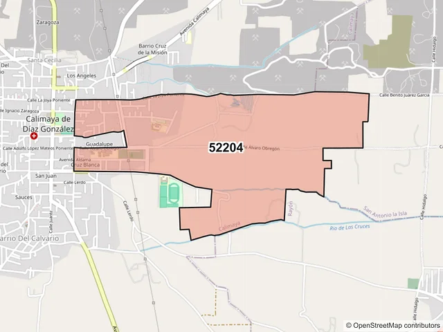 Mapa del código postal 52204, Calimaya, México