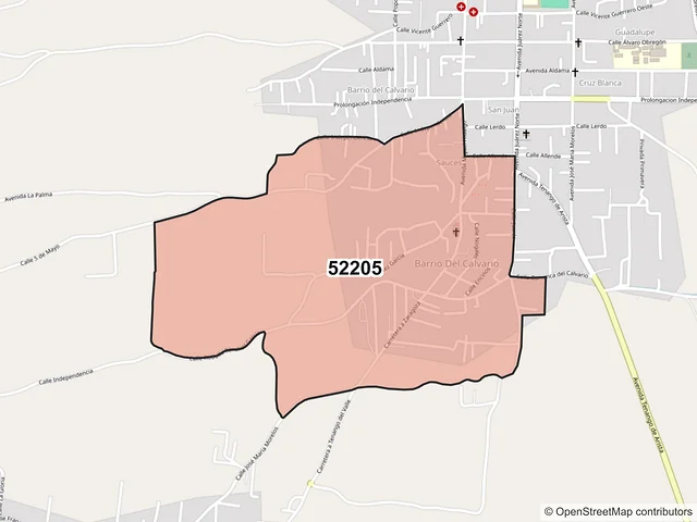 Mapa del código postal 52205, Calimaya, México