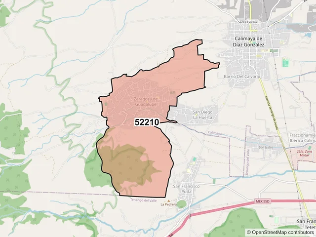 Mapa del código postal 52210, Calimaya, México