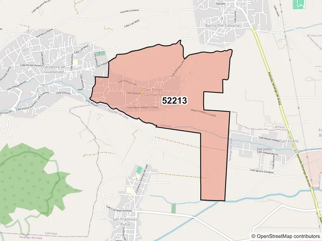 Mapa del código postal 52213, Calimaya, México