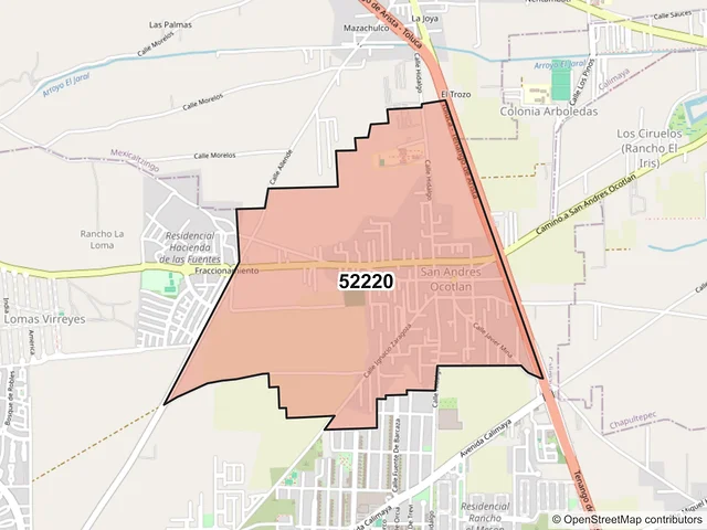 Mapa del código postal 52220, Calimaya, México