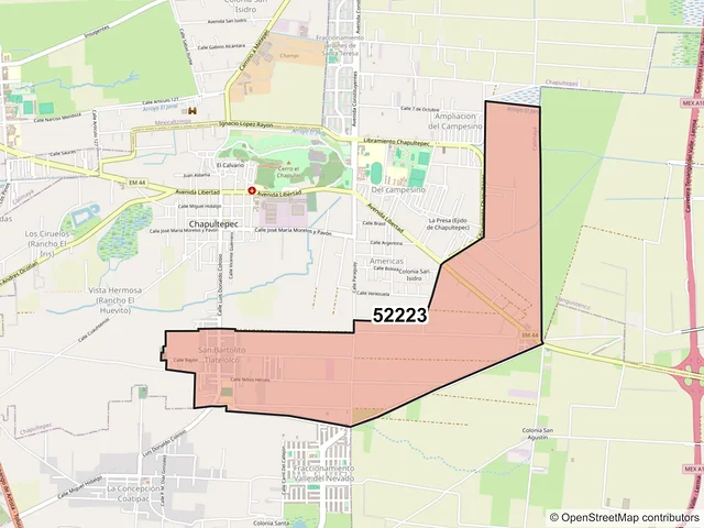 Mapa del código postal 52223, Calimaya, México