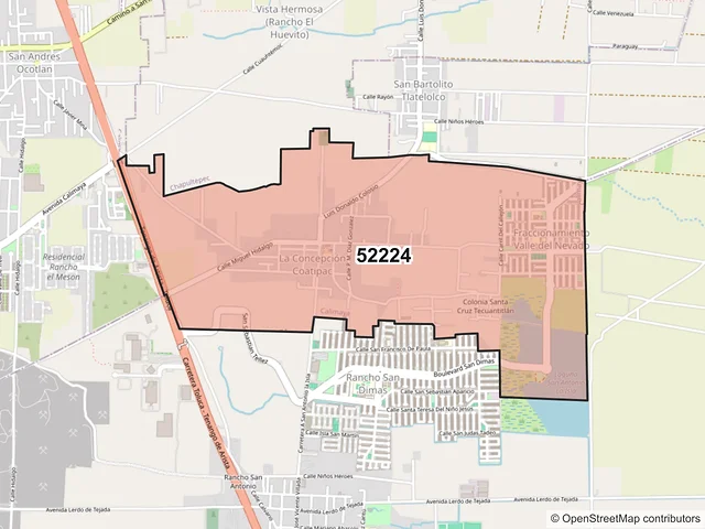 Mapa del código postal 52224, Calimaya, México
