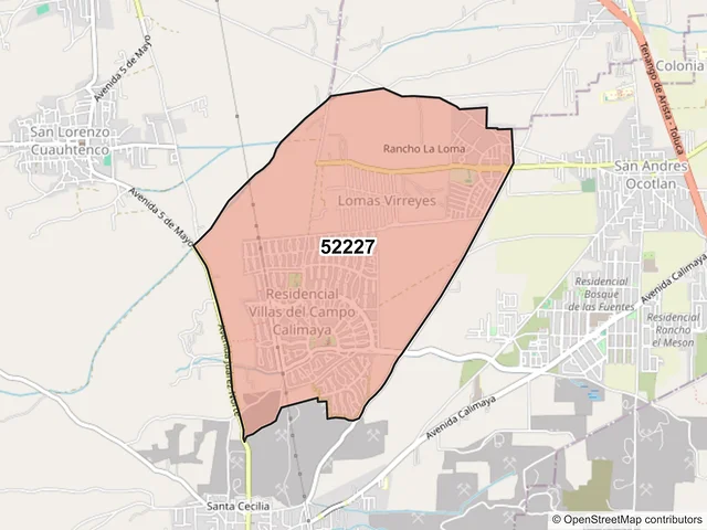 Mapa del código postal 52227, Calimaya, México