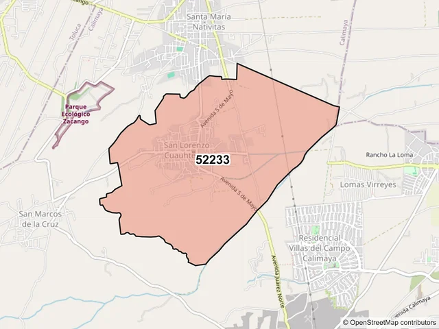 Mapa del código postal 52233, Calimaya, México