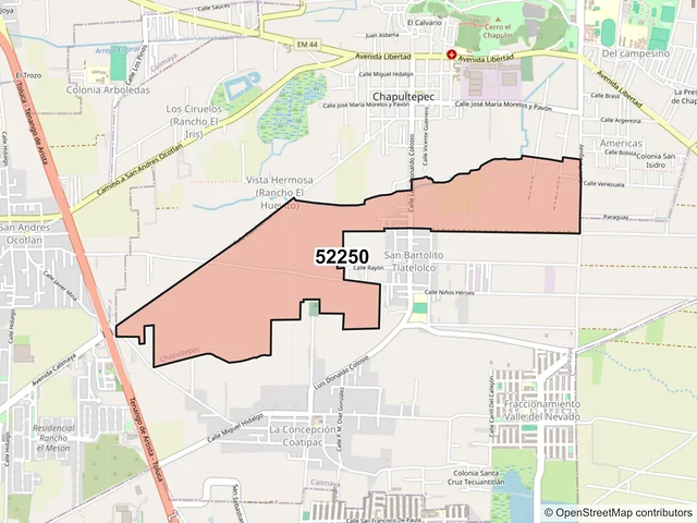 Mapa del código postal 52250, Chapultepec, México