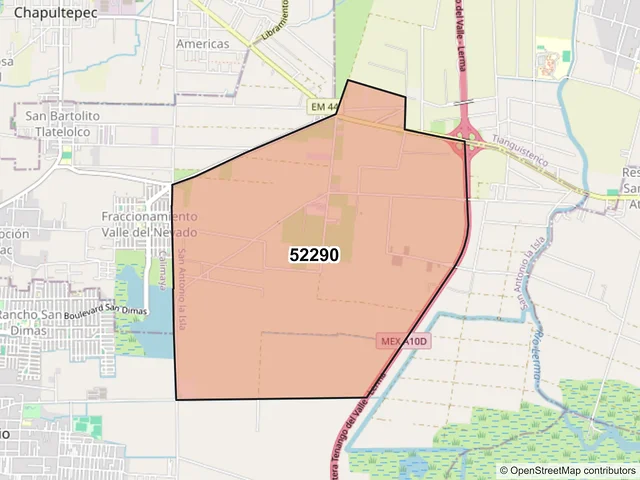 Mapa del código postal 52290, San Antonio la Isla, México