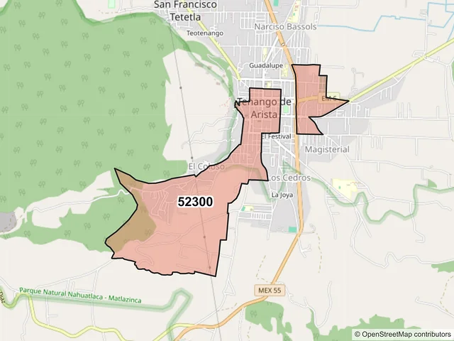 Mapa del código postal 52300, Tenango del Valle, México