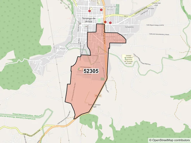 Mapa del código postal 52305, Tenango del Valle, México