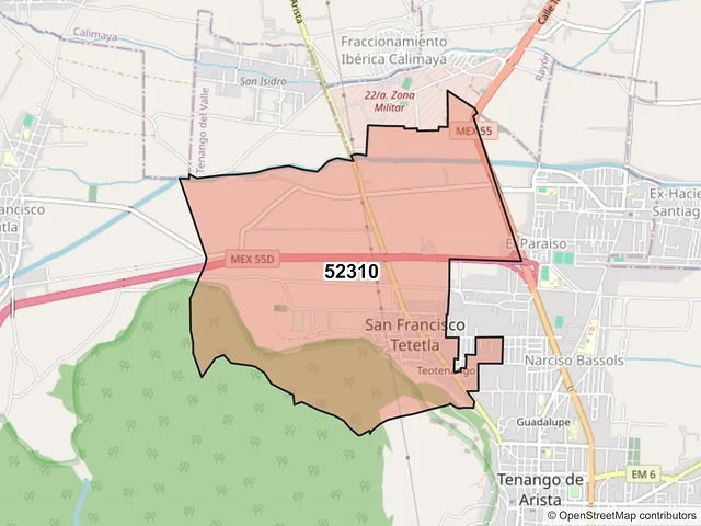Mapa del código postal 52310, Tenango del Valle, México