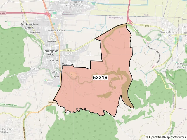 Mapa del código postal 52316, Tenango del Valle, México