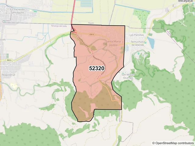 Mapa del código postal 52320, Tenango del Valle, México